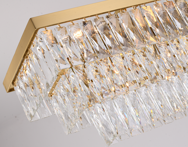 Rectangular Gold Metal FRAME Chandelier With Clear Hanging Crystals