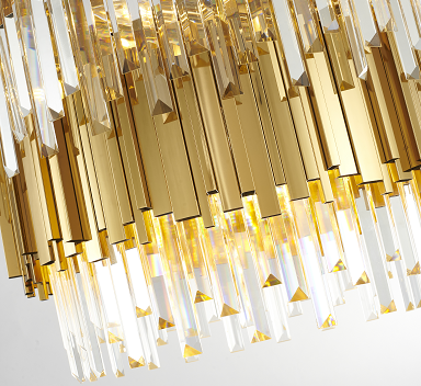 Two Tier Gold Chandelier WITH Clear Hanging Crystals