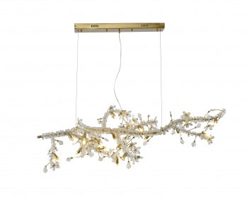 Gold Clear And Champagne Crystal Branch Chandelier With Flower Accents