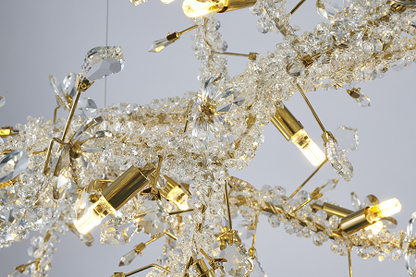 Gold Clear And Champagne Crystal Branch Chandelier With Flower Accents