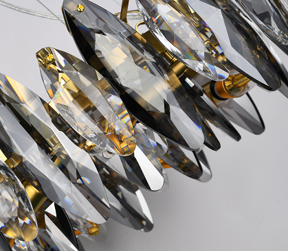Round Brass Chandelier With Clear & Smoke Crystals