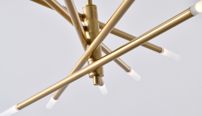 Gold/Black Stick Arm Chandelier With Frosted Glass Shades