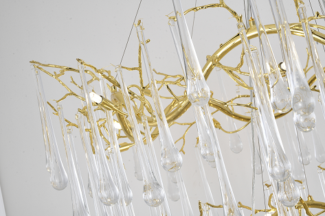 3 Tier Gold Solid Brass Frame Chandelier with Clear Glass Hanging Drops
