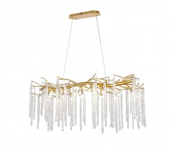 Gold Aluminium Branch Chandelier With Clear Glass Hanging Drops
