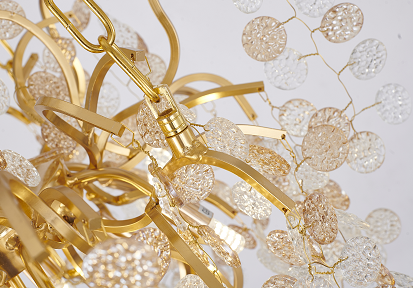 Gold Chandelier With Clear & Champagne Glass Hanging Petals