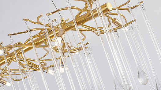 Gold Aluminum Frame Chandelier with Clear Glass Hanging Drops Chandelier