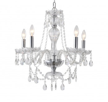 Clear Crystal Chandelier with Glass Arms & Chrome Hardware
