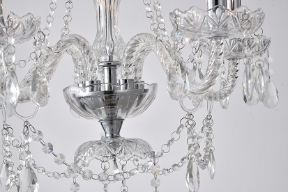 Clear Crystal Chandelier with Glass Arms & Chrome Hardware