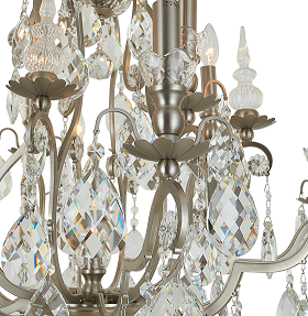 Pewter Metal Frame Chandelier with Clear Hanging Crystals