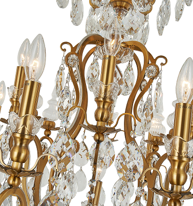 Antique Brass Chandelier with Clear Hanging Crystals