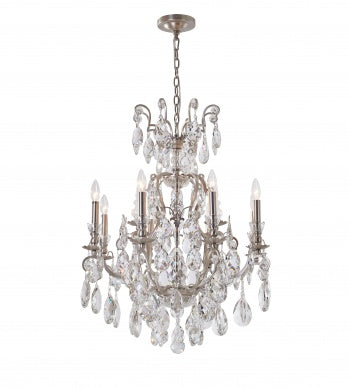 Pewter Iron Frame Chandelier with Clear Hanging Crystals