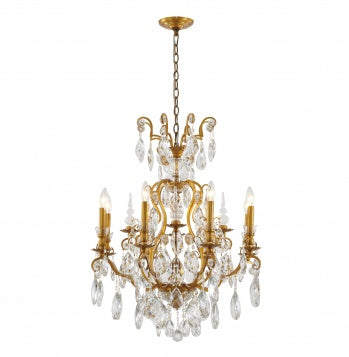 Brass Iron Frame Chandelier with Clear Hanging Crystals