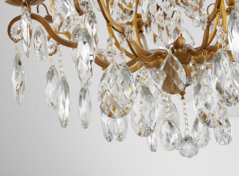 Brass Iron Frame Chandelier with Clear Hanging Crystals