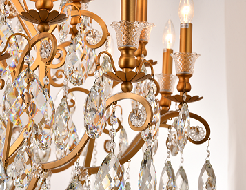 3 Tier Brass Chandelier with Clear Hanging Crystals