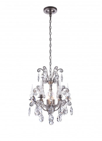 Clear Crystal Chandelier with Pewter Color Frame