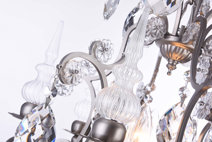 Clear Crystal Chandelier with Pewter Color Frame