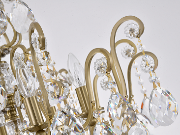 Antique Brass Chandelier with Clear Hanging Crystals & Glass Accents