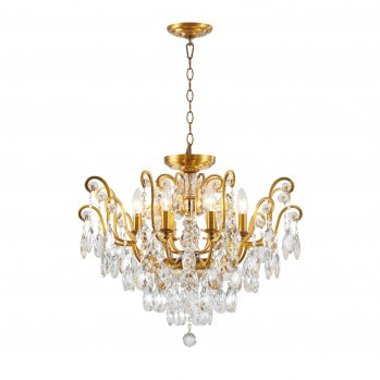 Antique Brass Frame with Clear Hanging Crystals Chandelier