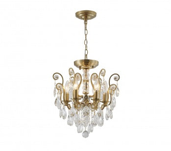 Antique Brass Frame with Clear Hanging Crystals Chandelier