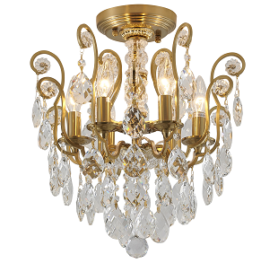 Antique Brass Frame with Clear Hanging Crystals Chandelier