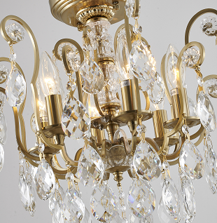 Antique Brass Frame with Clear Hanging Crystals Chandelier