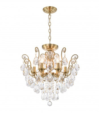 Antique Brass Chandelier with Clear Hanging Crystals and Glass Accents