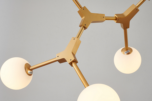 Gold Metal Frame Ceiling Fixture with Milk White Glass Shades