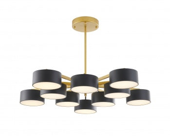 Gold Frame Light Fixture with Black Shades and White Frosted Diffusers