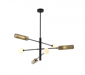 Brass & Black Framed Chandelier with Milk White Glass Shades