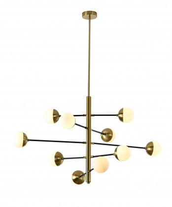 Brass & Black Framed Chandelier with Milk White Glass Shades