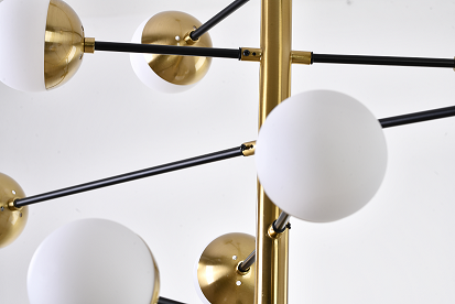 Brass & Black Framed Chandelier with Milk White Glass Shades