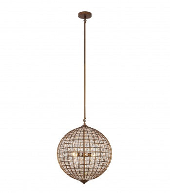Bronze Sphere Orb Chandelier with Clear Crystals and Gold Hardware