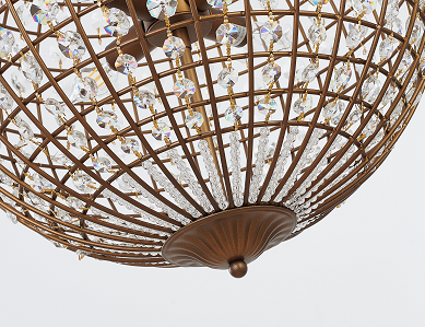 Bronze Sphere Orb Chandelier with Clear Crystals and Gold Hardware