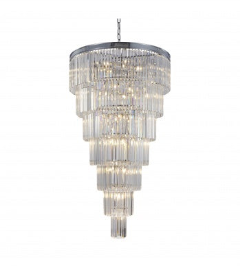 7 Tier Chrome Frame Chandelier with Clear Hanging Crystals