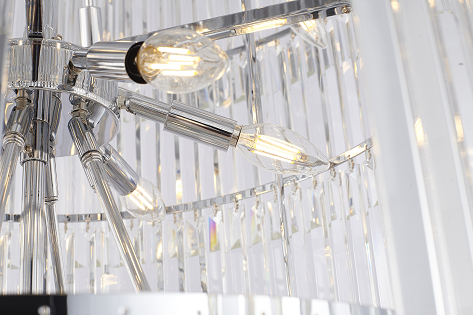 7 Tier Chrome Frame Chandelier with Clear Hanging Crystals