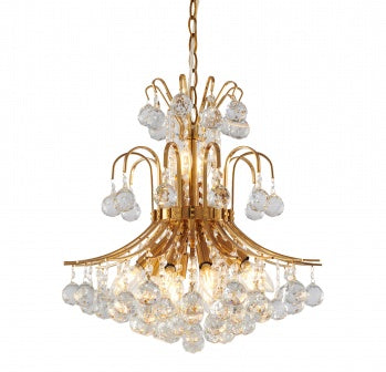Satin Brass/Chrome Frame Chandelier with Clear Hanging Crystals