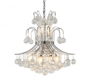 Satin Brass/Chrome Frame Chandelier with Clear Hanging Crystals