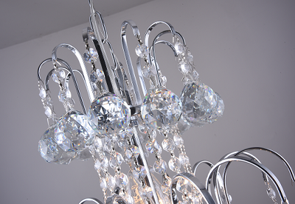 Satin Brass/Chrome Frame Chandelier with Clear Hanging Crystals