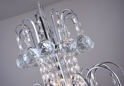 Satin Brass/Chrome Frame Chandelier with Clear Hanging Crystals