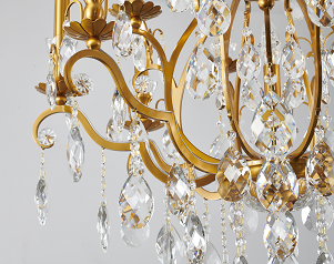 Antique Brass Frame Chandelier with Clear Hanging Crystals