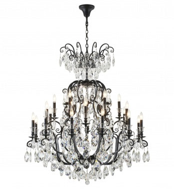 3 Tier Matte Black Chandelier with Clear Hanging Crystals