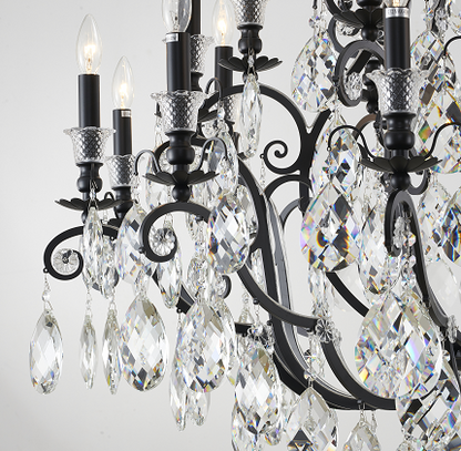 3 Tier Matte Black Chandelier with Clear Hanging Crystals