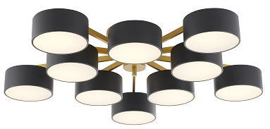 Gold Frame Light Fixture with Black Shades and White Frosted Diffusers