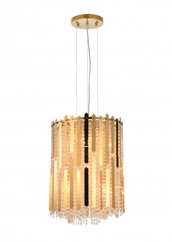 Gold Stainless Steel Pendant Light with Clear Hanging Crystal Beads