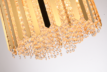 Gold Stainless Steel Pendant Light with Clear Hanging Crystal Beads