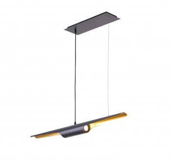 Black Tubed Pendant Light Fixture with Gold Interior