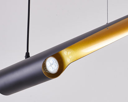 Black Tubed Pendant Light Fixture with Gold Interior