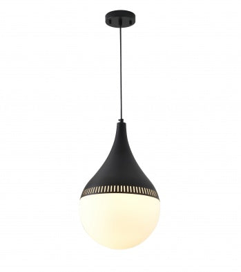 Black Frame Pendant with Milk White Glass Shade