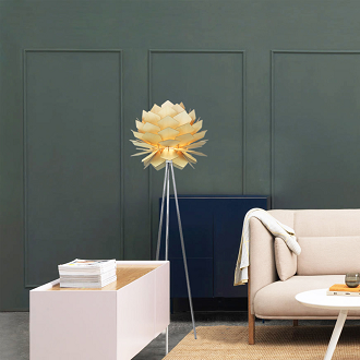 Natural Wood Artichoke Floor Lamp with Chrome Hardware