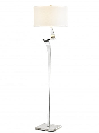 Chrome Swiveled Frame Floor Lamp with Clear Crystal Base and White Drum Shade